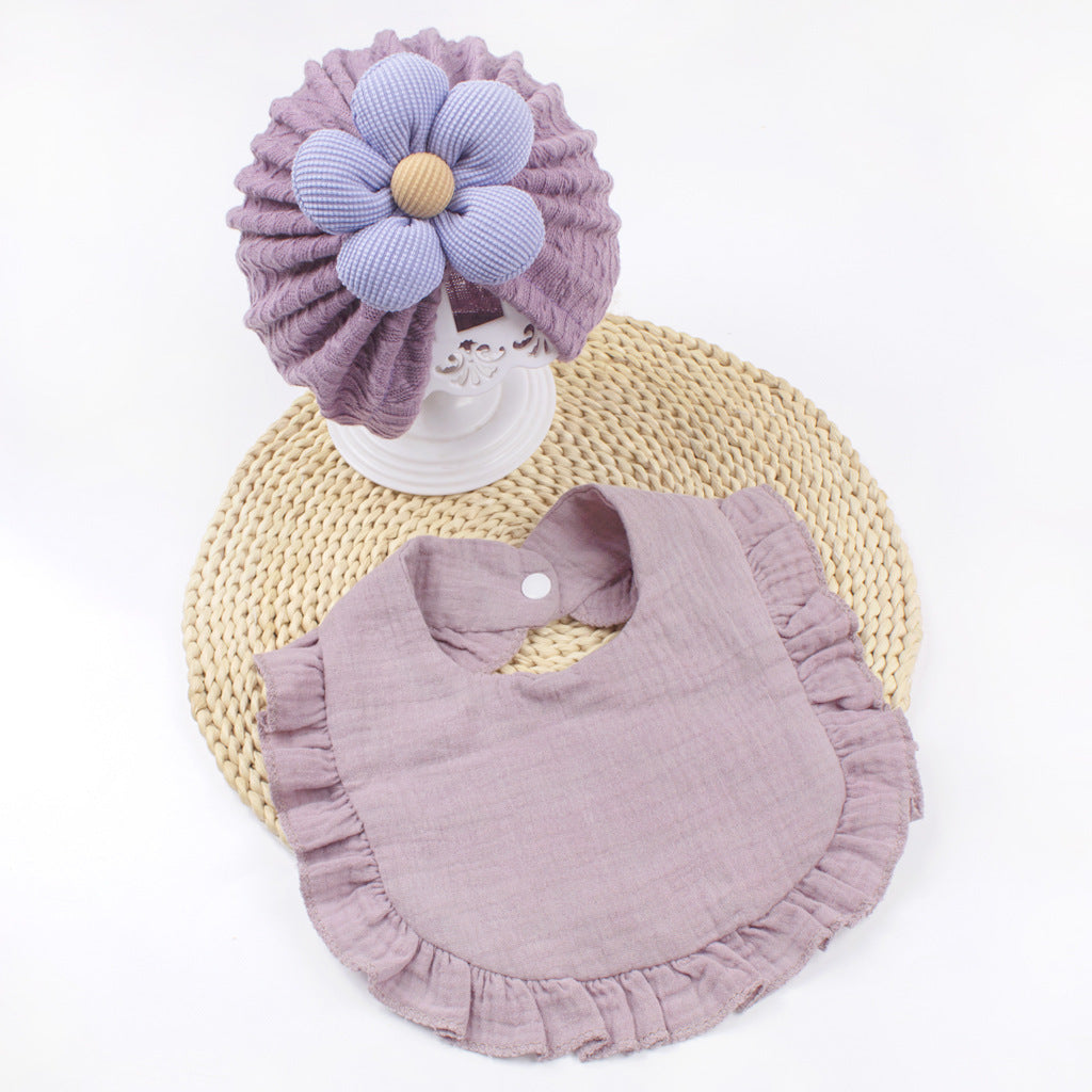 Newborn Baby Hat & Bib Set - Muslin Drool Bibs With Frilly Trim  Soft Organic Cotton